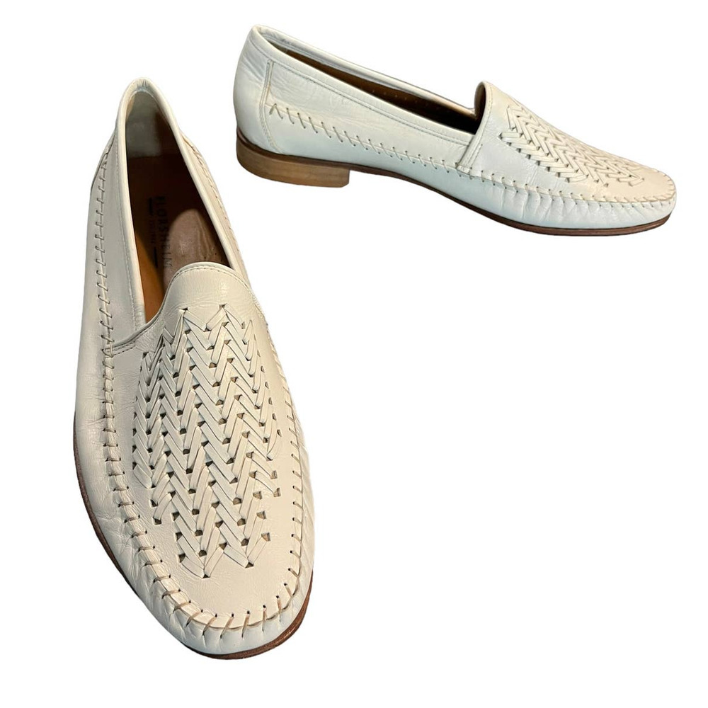 Vintage Florsheim White Leather Loafer Size 11 Braided Leather Moccasin